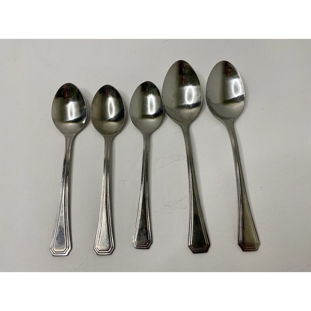Rogers Co Oneida Pattern Lido Stainless Soup Spoons & Teaspoons Lot Of 5